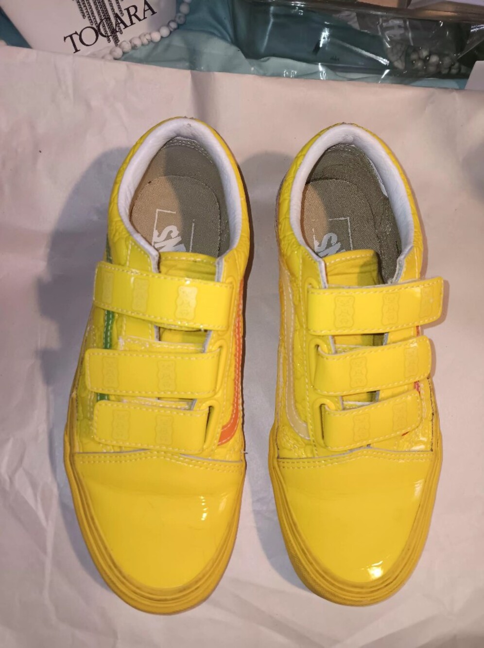 Vans X Haribro Yellow With Multi Color Stripes Wms Sz 8.5 Gummy Bear Imprint